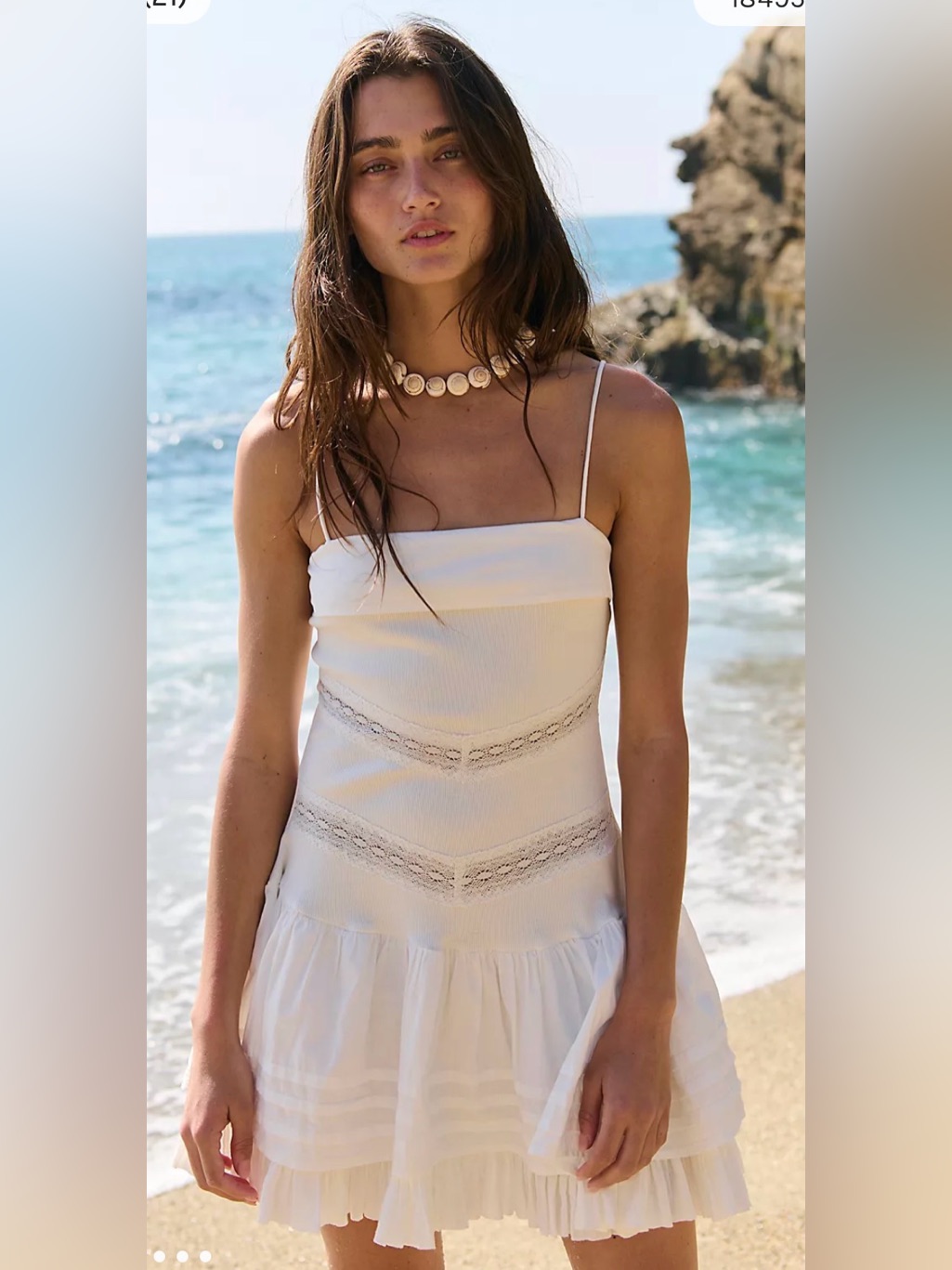 Free People White Lace-Trim Mini Dress